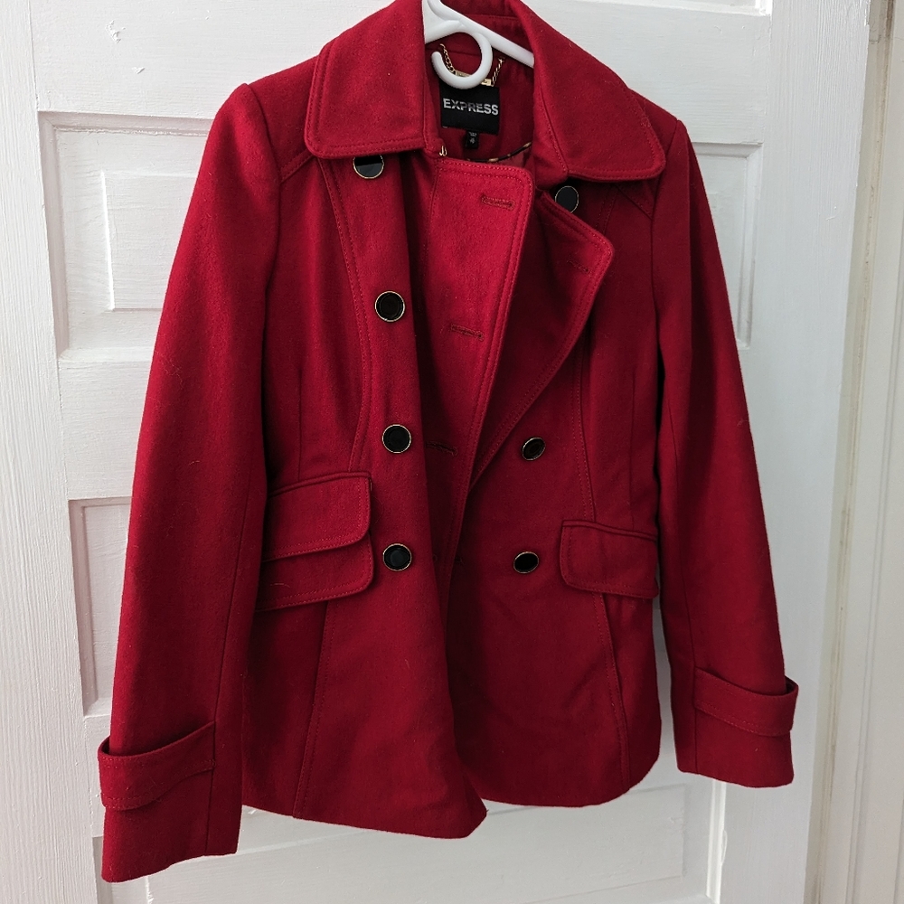 Express Red Peacoat XS